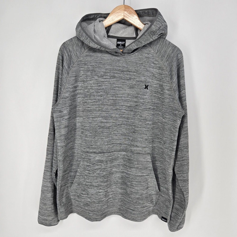 Hurley Hoodie Mens Medium Gray Explore Space‎ Dye Grid Fleece Lined Sweatshirt